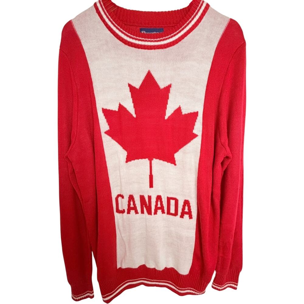 Tipsy Elves Unisex M/L Red White Canada Maple Leaf Crewneck Sweater
